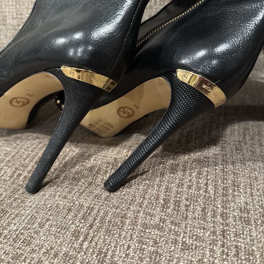 Michael Kors Black Heeled Boots with Gold Zipper - Picture 5 of 5